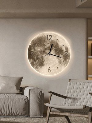 月球鐘表掛鐘客廳家用時尚新款表掛墻高級感創意時鐘壁燈