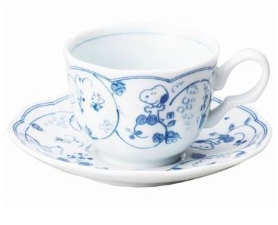鼎飛臻坊 PEANUTS SNOOPY 史努比 靛藍葡萄蔓藤花紋 陶瓷 咖啡 杯 盤 組 日本製 日本正版