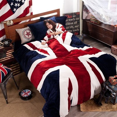 法蘭絨床罩= RS雜貨舗 = 英國旗單人床單式法蘭絨被套枕套四件組[兩用毯+被套]沙發套毛毯毛呢大衣四件組[英國旗]