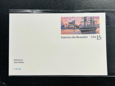 【珠璣園】C081 美國郵資片  -  1989年 美麗的美國 - 巴爾的摩內港， 15C 未使用