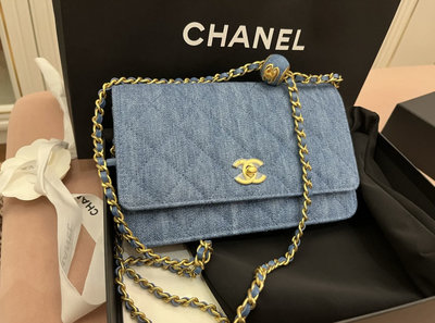 Chanel 現貨 新款 金球 woc 牛仔 復古 霧金 金鏈 AP1450 北市可面交 刷卡分期