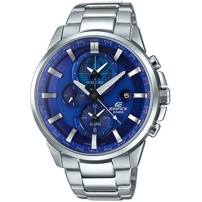 【台南時代鐘錶 CASIO】卡西歐 EDIFICE 商務 世界時間 日期顯示 鋼錶帶三眼男錶 ETD-310D-2A 藍