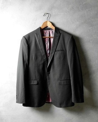 義大利品牌 SST&C 黑色 羊毛混紡 合身版 休閒西裝外套 52A