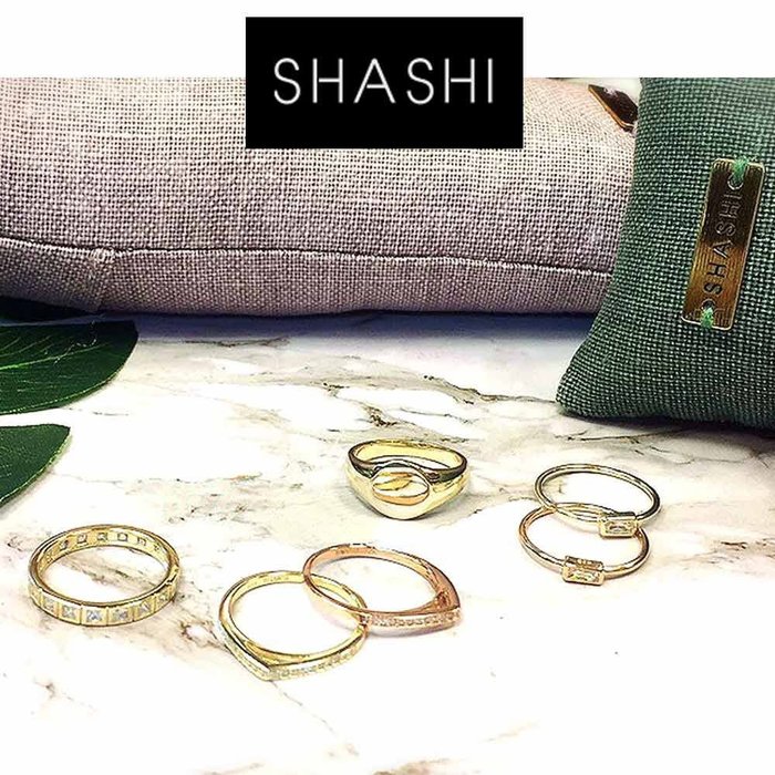 SHASHI 紐約品牌 Dagger 鑲鑽水滴戒指 925純銀鑲18K金