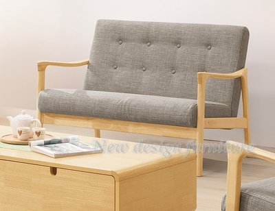 【N D Furniture】台南在地家具-日式橡膠木實木原色椅架亞麻灰布釦雙人沙發/二人沙發YH