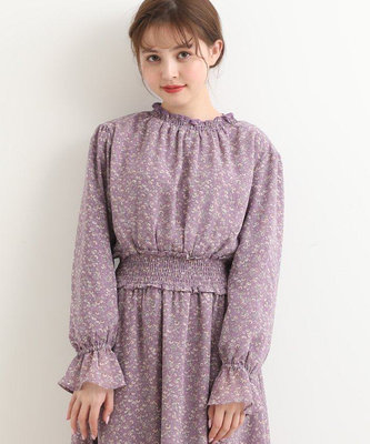 日本majestic legon 紫色小花雪紡紗洋裝連身裙