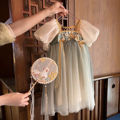 童裝女童夏季漢服連衣裙2023新款兒童小女孩洋氣寶寶中國風裙子潮連身裙洋裝