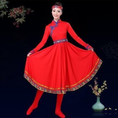 新款蒙古舞演出服大擺裙女裝民族舞蹈服蒙族服裝成人廣場舞半身裙~特價#促銷 #現貨