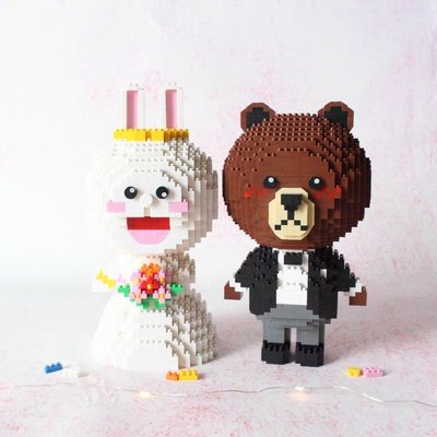 布朗熊可妮兔兼容樂高微小顆粒情侶結婚女孩拼裝積木玩具禮物