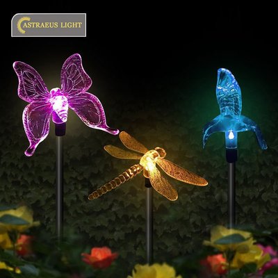 戶外太陽能蜻蜓燈蝴蝶地插景觀燈蜂鳥庭院草坪裝飾燈
