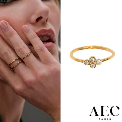 AEC PARIS 巴黎品牌 幸運草白鑽戒指 簡約金色戒指 THIN RING ORITHYE