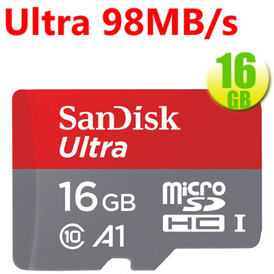 SanDisk 16GB 16G microSDHC【Ultra 98MB/s】 microSD A1 C10手機記憶卡