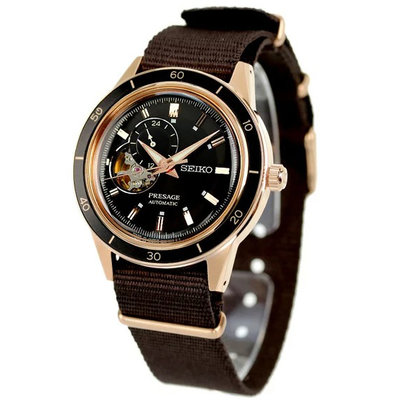 預購 SEIKO SARY192 精工錶 機械錶 PRESAGE 41mm 黑面盤 玫瑰金 咖啡色NATO錶帶 男錶女錶