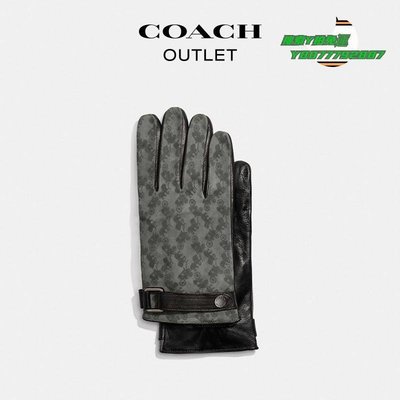 【熱賣精選】手套COACH/蔻馳奧萊男士馬車圖案手套灰色保暖