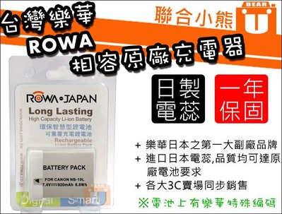 【聯合小熊】樂華 ROWA for Canon G16 G15 SX60 SX50 電池 NB-10L NB10L