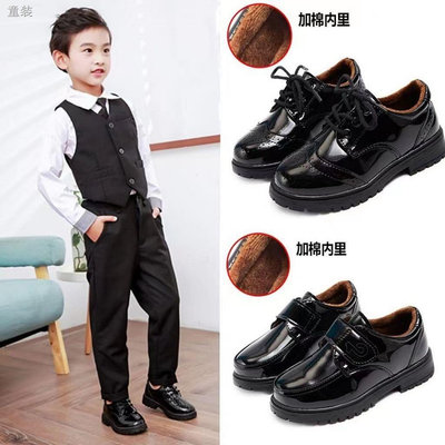 【小點點】新貨   男童皮鞋 刷毛兒童皮鞋 黑色表演鞋 3-6歲到12歲軟底鞋