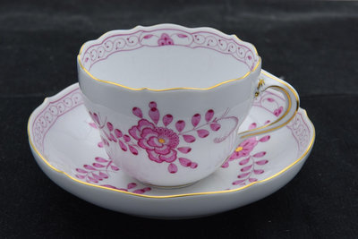 梅森 meissen 粉色印度之花咖啡杯 杯口8.8cm 底