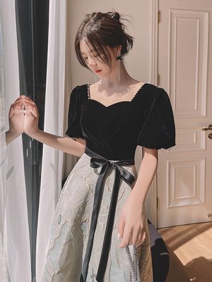 快速到貨 黑色晚禮服新款赫本風禮服氣質小洋裝平時可穿氣質春季洋裝