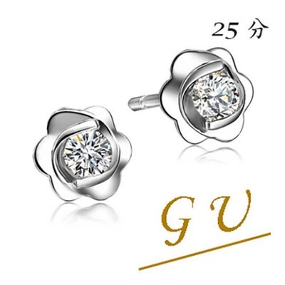 【GU鑽石】A51白金生日禮物水晶鋯石耳環八心八箭 GresUnic Apromiz 25分花朵鑽石耳環