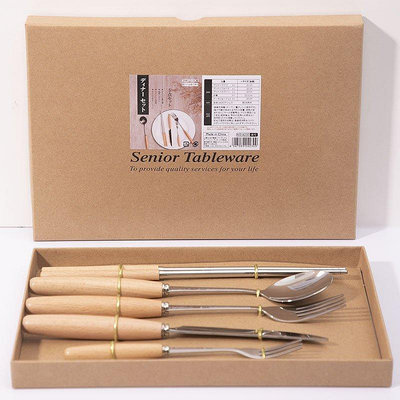熱銷 【合集】日本KOMEKI.4230.木柄餐具5件套304不銹鋼刀叉勺禮盒套裝 現貨 可開票發