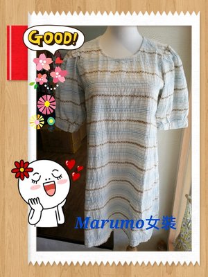 Marumo韓女裝-小花條紋棉麻五分袖洋裝 正韓 特價