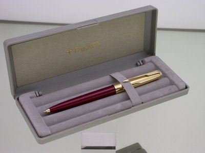 全新庫藏 英國製 古董PARKER派克45型酒紅K金筆蓋原子筆.