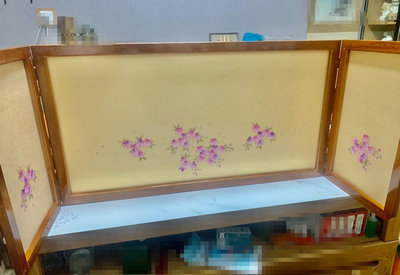 日本回流大號金箔屏風，實木邊框金箔屏風，本金彩三面屏風，櫻花