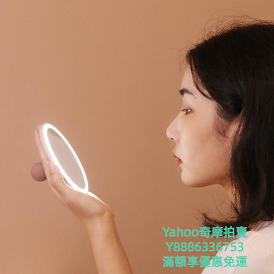 化妝鏡MUID手持鏡子隨身補光小圓鏡led充電便攜式化妝鏡帶燈美妝送女友