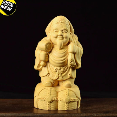 日本七福神擺件大黑天財神木雕日式佛黃楊木實木雕刻工藝品家居招