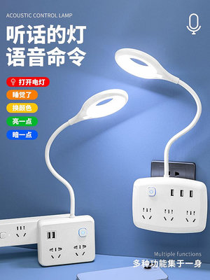 人工智能語音控制小夜燈臥室睡眠燈床頭燈聲控感應USB插座小台燈-萬貨鋪（可開統編）
