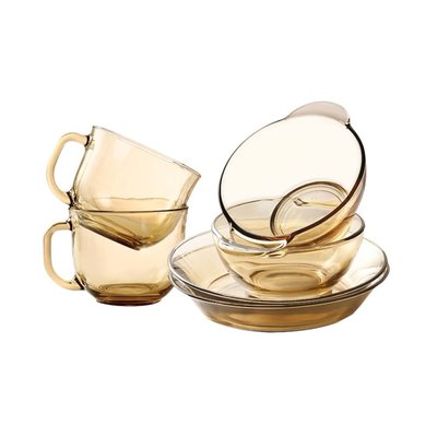 現貨熱銷-青蘋果法式玻璃餐具6件套 碗盤碟套裝沙拉碗家用耐高溫碗碟飯碗