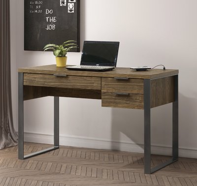 【生活家傢俱】JF-328-3：胡桃色4尺書桌【台中家具】電腦桌 辦公桌 USB插座 工業風 台灣製造