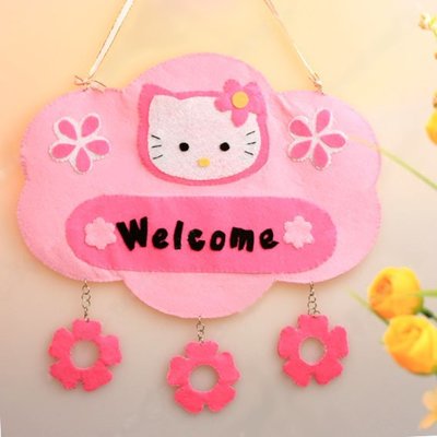【自行剪裁】不織布手工DIY材料包 可愛貓咪粉色門牌門掛