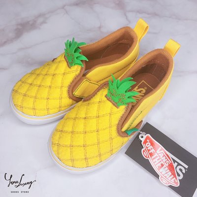 【Luxury】VANS 鳳梨童鞋 休閒鞋 兒童 帆布鞋 低筒 滑板鞋 懶人鞋 正品代購 黃色 鳳梨