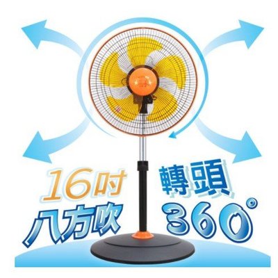 台灣通用 新型 16吋 360度 立體擺頭立扇 (GM-1636S) 電風扇 工業電扇 工業電風扇