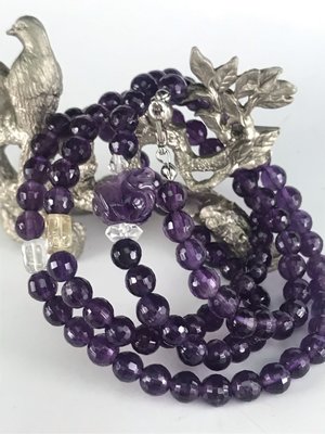 天然紫水晶A++等級 加上生意興「龍」雕刻 108顆切割面6mm長手串 可繞手四圈 佛珠保平安