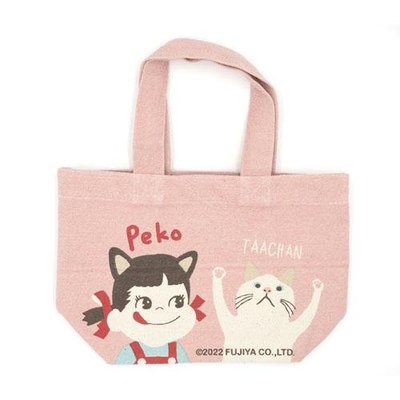 ˙ＴＯＭＡＴＯ生活雜鋪˙日本進口人氣Peko & TAACHAN聯名款不二家牛奶妹小惡魔造型白貓帆布隨身手提袋(預)