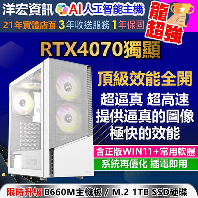 超高階電競3D繪圖RTX4070 12G獨顯主機可搭I3 I5 I7 I9搭WIN11獨家優化再含常用軟體到府收送保固