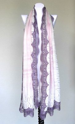 絲顏精品~Vintage Shades 暈染豹紋四邊紫蕾絲 圍巾 披肩