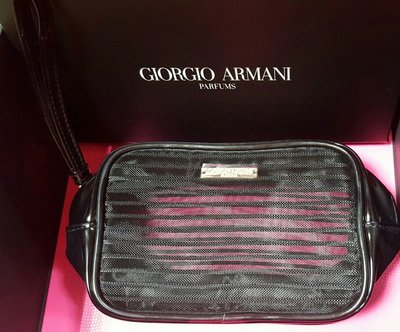 Giorgio Armani 亞曼尼 手拿包 化妝包 黑色 網狀