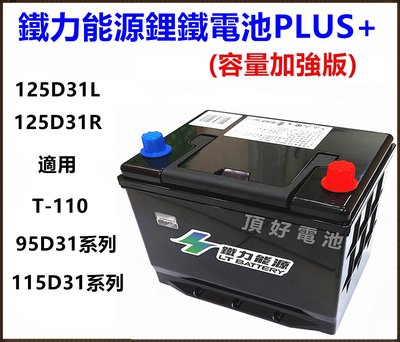 鐵力能源鋰鐵電池 125D31L 125D31R PLUS 12V 40AH 加強版 充電制御 怠速啟停 95D31R