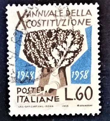 [QBo小賣場] 義大利 1958 憲法十週年-自由之樹 1枚 #2752