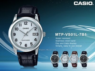 CASIO 卡西歐 手錶專賣店 MTP-VS01L-7B1 男錶 皮革錶帶  太陽能 防水 日期顯示