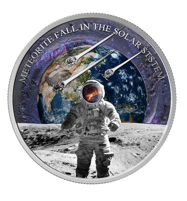 喀麥隆2023年落在太陽系的隕石彩色鑲嵌紀念銀幣.8克.發行量300枚 銀幣 錢幣紀念幣【悠然居】769