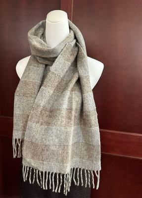 近新正品法國Agnes b灰色系格子100%羊毛圍巾義大利製