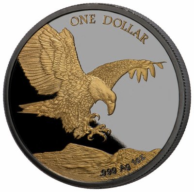 【海寧潮期貨】斐濟2023年雙面雄鷹1盎司黑色釕化精制雙鍍金銀幣