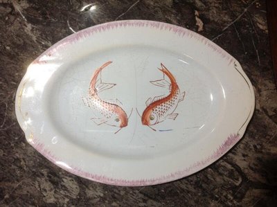 早期魚盤 胭脂紅鶴盤魚盤公雞盤椰子盤風景盤蝦盤醬油碟落款杯日據