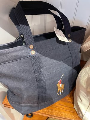Polo Ralph Lauren Big Pony Canvas Tote Bag 深藍色大馬刺繡 托特包 手提袋 全新正品 美國官網購回 現貨在台北
