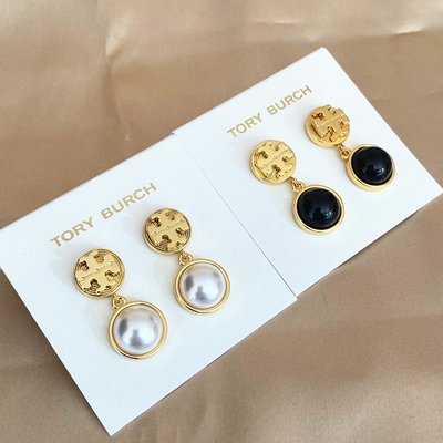 現貨歐美飾品 Tory burch TB耳環螺旋紋鑲嵌雙T徽標精致質感耳飾珍珠耳釘通勤現貨明星同款熱銷