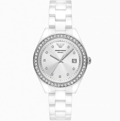 EMPORIO ARMANI 亞曼尼  陶瓷環鑽女錶 (白)- AR70014 /36mm